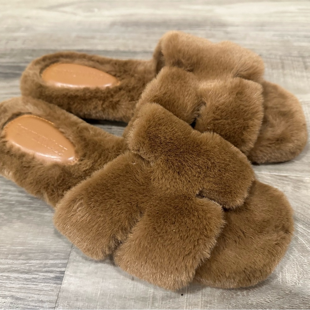 Stratton Kaze Faux Fur Teddy Slide Sandals Brown Cozy Slippers - Picture 2 of 5